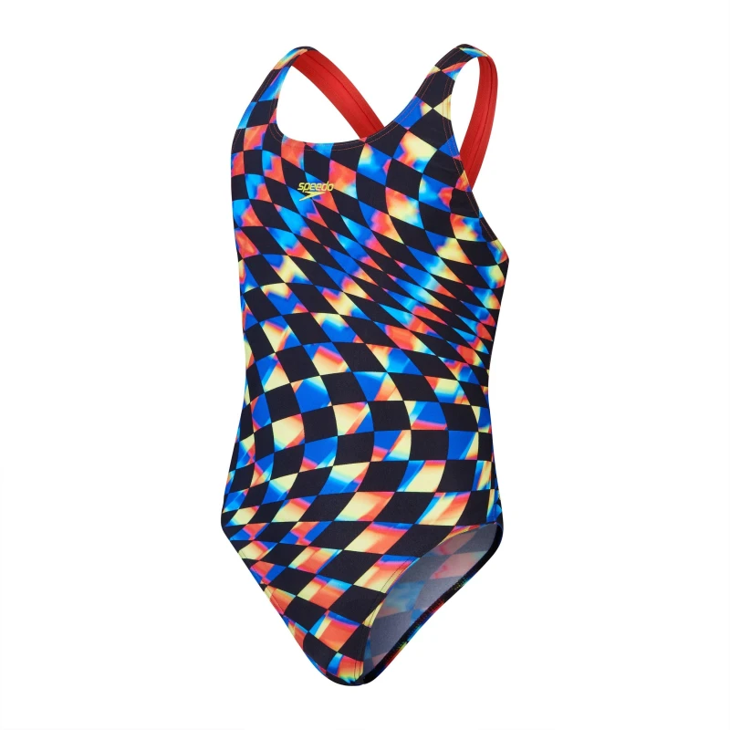Image of Speedo Digital Allover Leaderback Swimsuit Black Red female 7-8