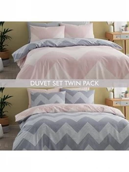 Image of Catherine Lansfield Catherine Lansfield Chevron Geo Easy Care Two Pack - Pink & Grey