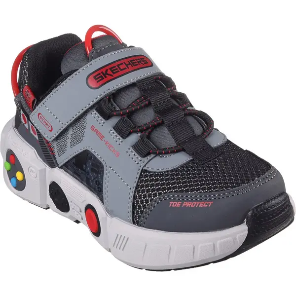 Image of Skechers Boys Gametronix Mempry Foam Trainers Shoes UK Size 2 (EU 35) Grey/Multi SKE1746-GYMT-2