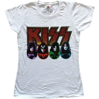 Image of KISS - Logo, Faces & Icons Womens Large T-Shirt - White