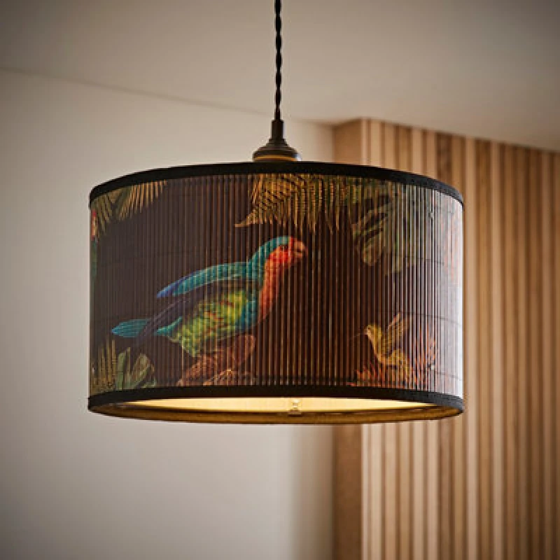 Image of ValueLights ValueLights Daintree Bamboo Dark Jungle Drum Easy Fit Light Lamp Shade with Bulb in Natural Size: Medium Natural Medium Unisex 505940606