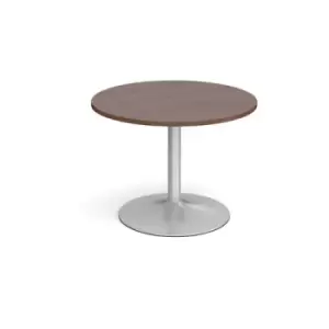 Image of Trumpet base circular boardroom table 1000mm - silver base and walnut top