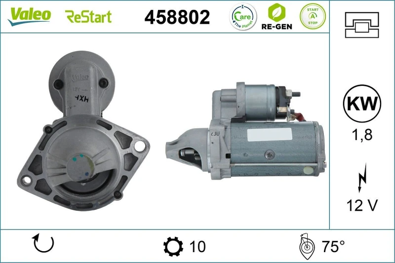 Image of VALEO 458802 Starter motor VALEO RE-GEN REMANUFACTURED STOP&START 1,8kW, 12V, Number of Teeth: 10 Starter (2)