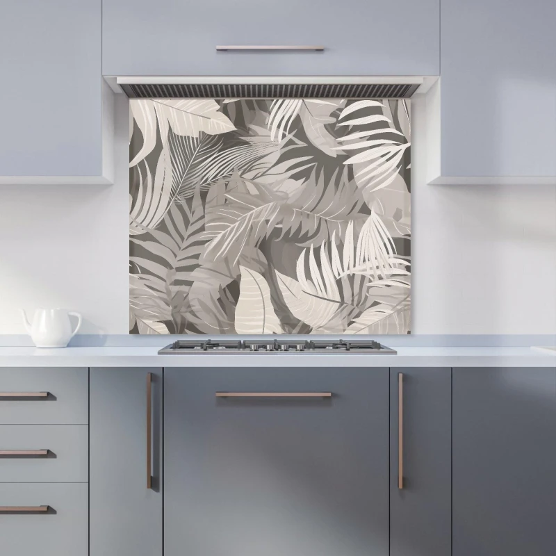 Image of Warren Reed - Designer Grey Brown Tropical Leaves Kitchen Splashback Size: 600mm x 750mm Grey Unisex 600mm x 750mm