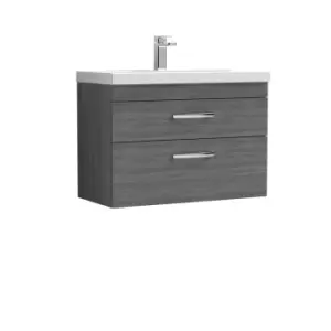 image of Nuie Athena 800 Wall Hung 2-drawer Vanity & Mid-edge Basin - Grey Woodgrain