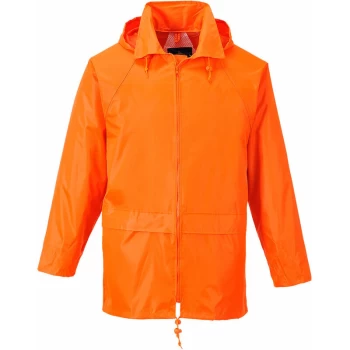 Image of Portwest - S440 Orange Sz L Classic Rain Jacket Coat Waterproof Hooded Zipped