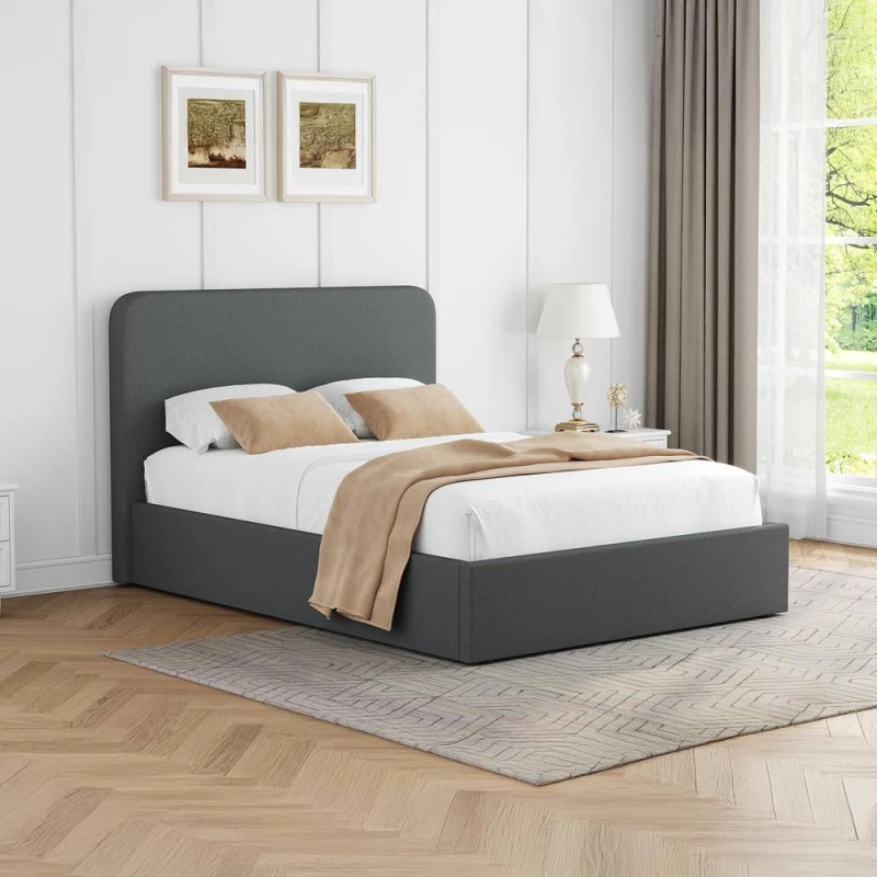 Image of FWStyle Grey Upholstered Small Double Ottoman Lift Up Storage Bedframe Grey Unisex Small Double