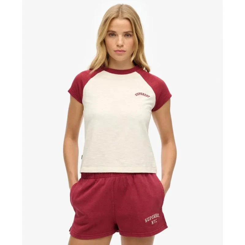 Image of Superdry Womens organic cotton raglan sleeve T-Shirt with logo Superdry Essential Rouge Female XS