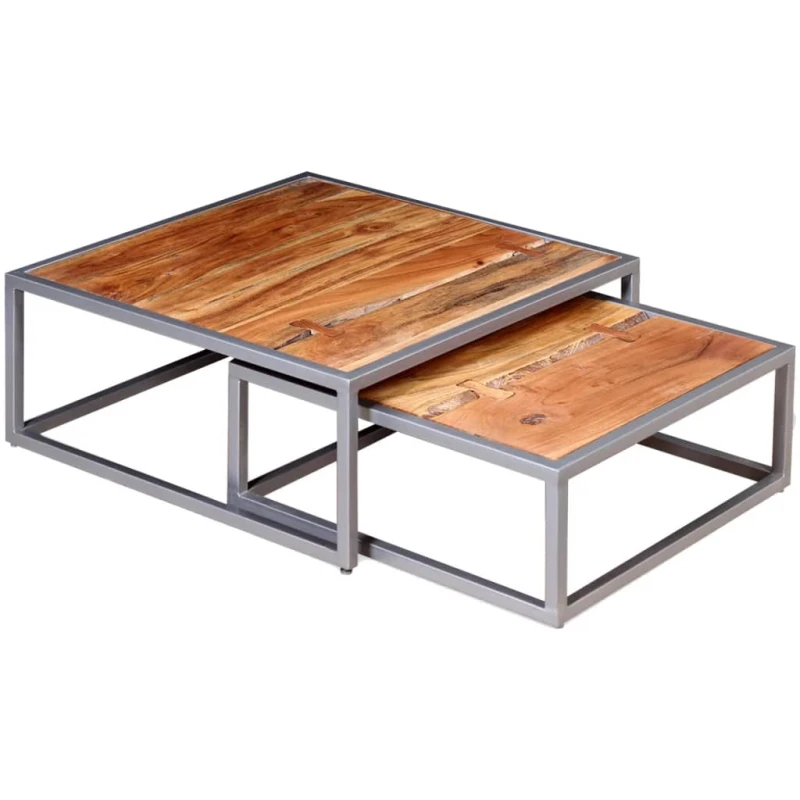 Image of vidaXL Two Piece Coffee Table Set Accent Side End Table Stand Solid Acacia Wood