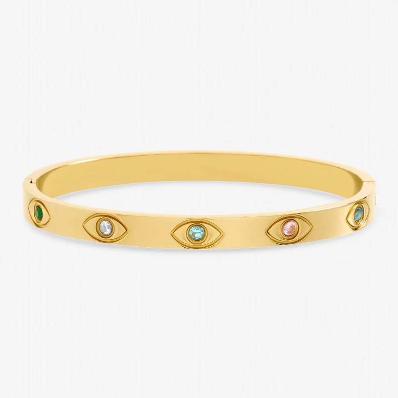 Image of Jon Richard Gold Plated Waterproof Evil Eye Bangle Gold female One Size