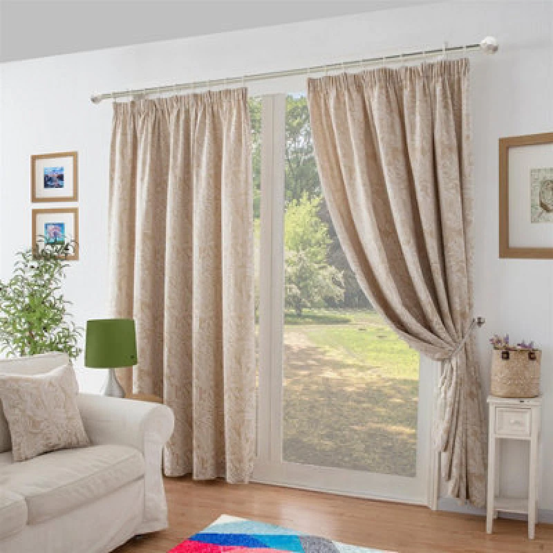 Image of Alan Symonds Chenille Jacquard Lined Pencil Pleat Curtains - Cream Cream 90x90 Inch