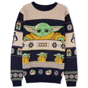 image of Mandalorian The Child Festive Knitted Jumper - Navy - L