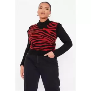 Image of I Saw It First Rust Plus Size Zebra Print Knitted Vest - Orange