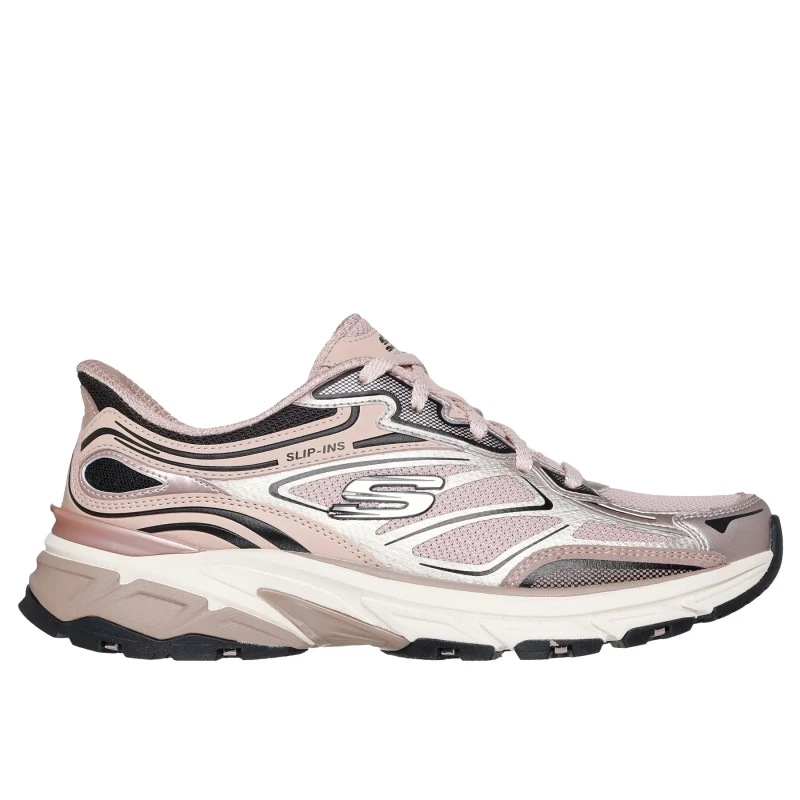 Image of Skechers Womens Metallic Overlay Mesh Slip On Trainers Rose female 4 (37)