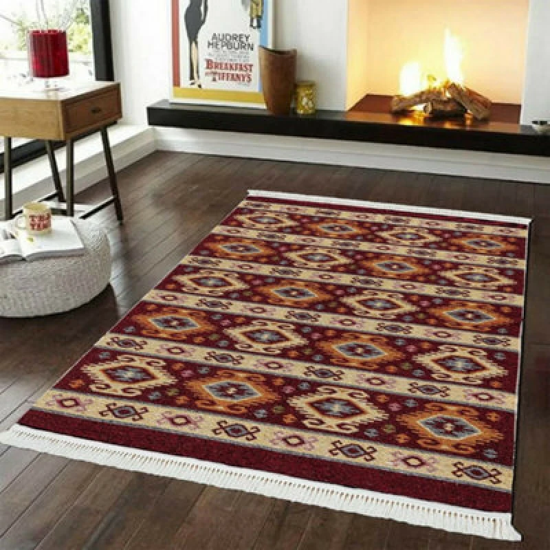 Image of Smart Living Luxury Traditional Design Soft Reversible Washable Aqcha Rug - 120Cm X 170Cm - Red