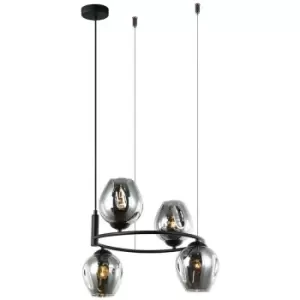 Italux Lighting - Italux Roxane - Modern Hanging Pendant Black 4 Light with Graphite Smoky Shade, E27