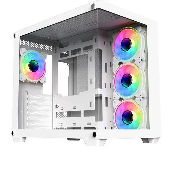 image of CiT Vision White ATX Gaming Cube with Tempered Glass Front and Side Panels - CIT-VISION-W