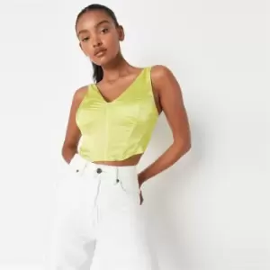 image of Missguided Satin Thick Strap V Neck Corset Top - Green