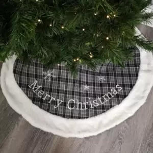 image of 100cm Luxury Embroided Grey Christmas Tree Skirt Felt Plaid Fluffy Apron