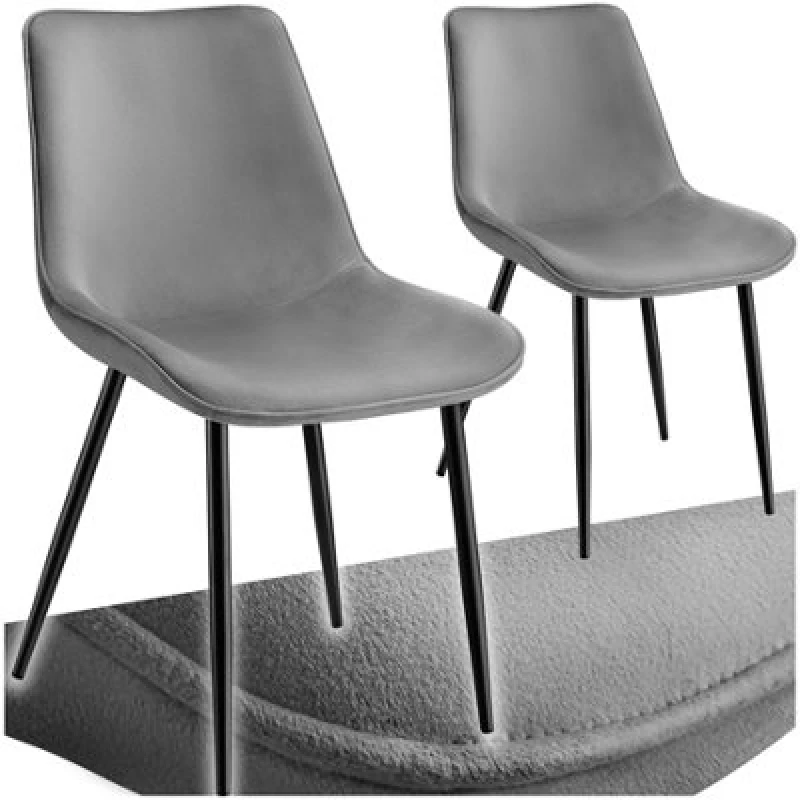 Image of Tectake Set Of 2 Dining Chair Monroe - Padded, Velvet Look, Ergonomic Seat, Black Steel Legs - Grey