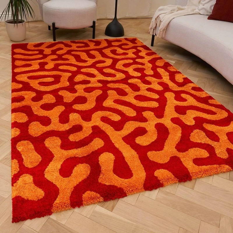 Image of THE RUGS Joli Abstract Pattern Soft & Dense Pile Living Room & Bedroom Rug in Red Size: 160cm x 230cm Red Unisex 160cm x 230 cm
