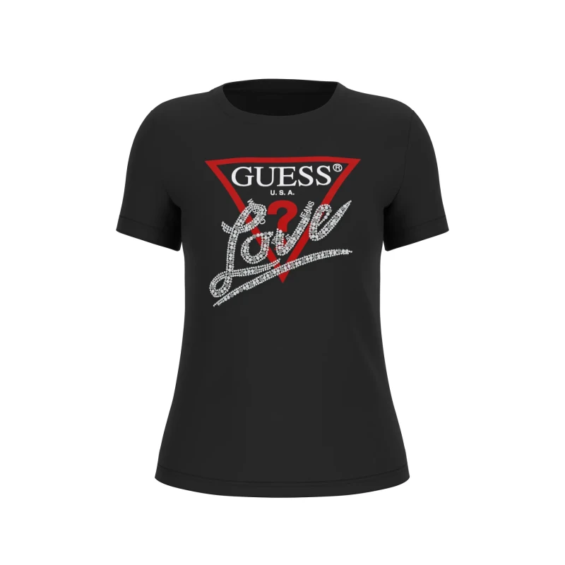 Image of Guess Womens T-Shirt Guess Pearls Love Triangle Noir Female XS