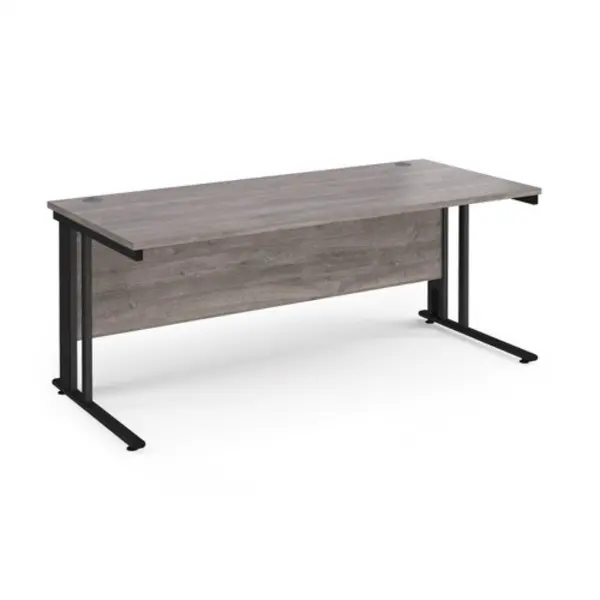 image of Maestro 25 straight desk 1800mm x 800mm - Black cable managed leg frame, grey oak top