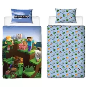 image of Epic Duvet Cover Set (Double) (Green/Blue) - Green/Blue - Minecraft