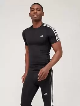 Image of adidas Train Techfit 3 Stripe T-Shirt - Black, Size 2XL, Men