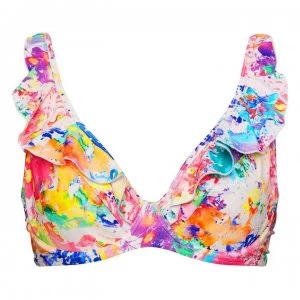 Image of Figleaves Underwired Non Pad Frill Bikini Top - WHITE/MULTI