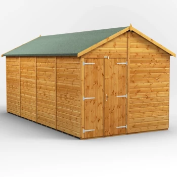 Image of 16x8 Power Windowless Apex Double Doors Garden Shed - Brown