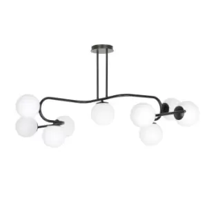 Image of Ragi Black Globe Ceiling Light with White Glass Shades, 9x E14