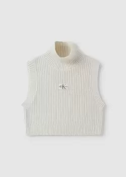 Image of Calvin Klein Womens Badge Logo Cropped Top In Ivory