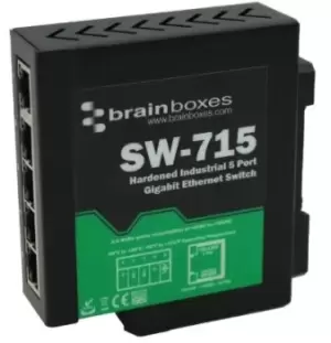 image of Brainboxes Ethernet Switch, 5 RJ45 port, 5 30V dc, 1000Mbit/s Transmission Speed, DIN Rail Mount Mount