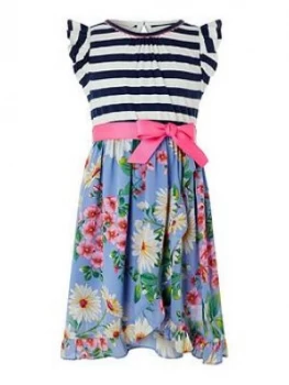 Image of Monsoon Girls Dulcie 2-in-1 Woven Wrap Dress - Blue, Size 9-10 Years, Women