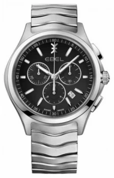 image of EBEL Mens Chronograph Black Dial Stainless Steel Silver Watch