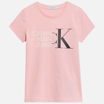 Image of Calvin Klein Jeans Girl's Hybrid Logo Slim T-Shirt - Sand Rose - 12 Years