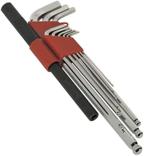 image of Sealey AK6145 Ball-End Hex Key Wrench Set with Power Bar 10pc Extra-Long Metric