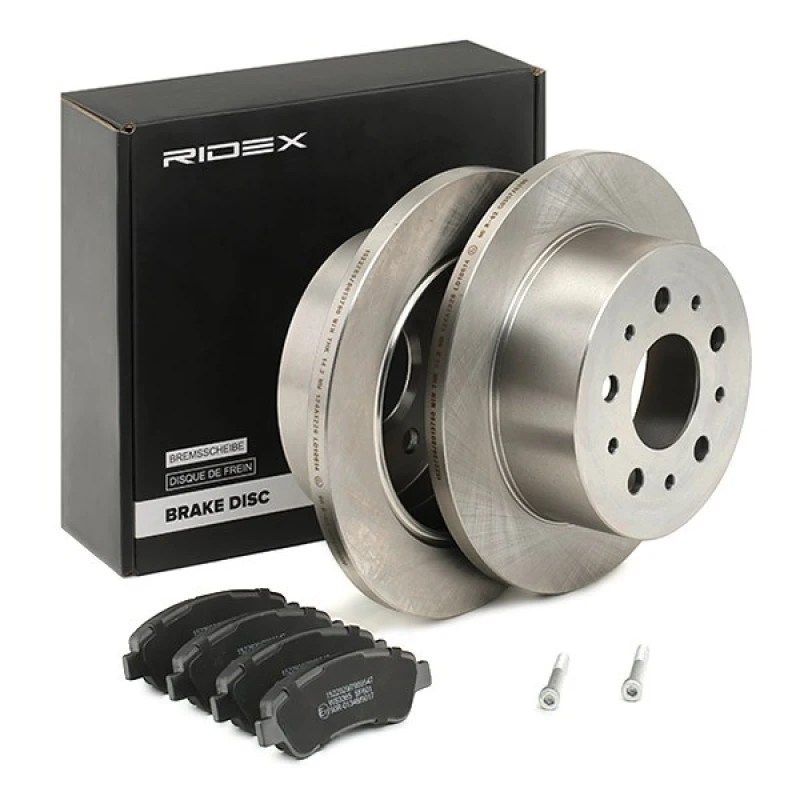 Image of RIDEX 3405B1235 Brake disc and pads set Rear Axle, Brake Disc Type: Solid Brake Set,disc brakes (3405)