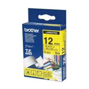 Image of Brother TZE-631S Original P-touch Black on Yellow Laminated Tape 12mm x 4m