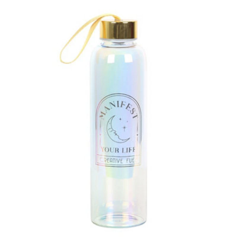 Image of Something Different Something Different Manifest Your Life Iridescent Glass 500ml Water Bottle in Gold Gold One Size Unisex 5063750807218