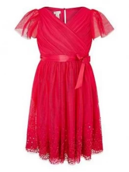 Monsoon Girls Tulle Sequin Wrap Dress - Red, Size 10 Years, Women