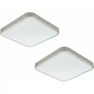 Image of 2 PACK Wall Flush Ceiling Light IP44 Bathroom Satin Nickel White Shade LED 16W