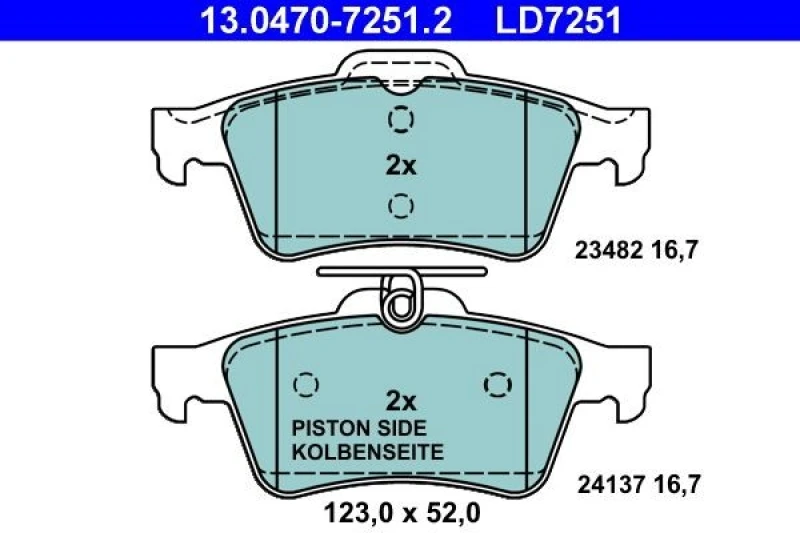 Image of ATE 13.0470-7251.2 Brake pad set excl. wear warning contact Brake Pad Set,disc brake (402)