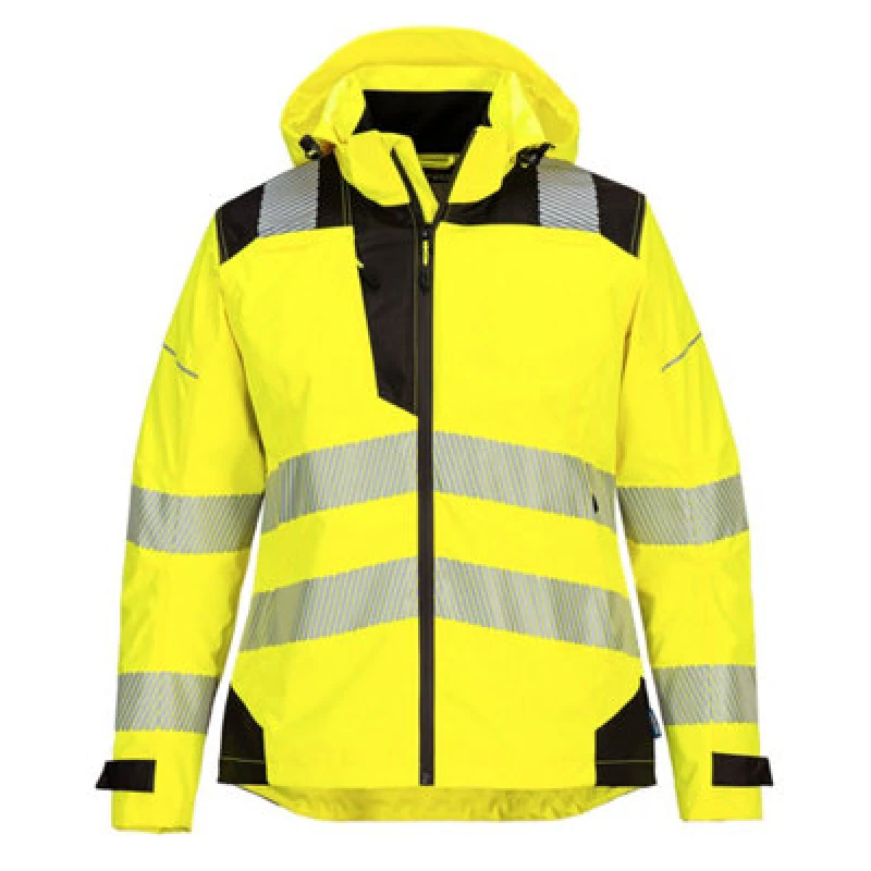 Image of Portwest PW3 Womens Hi Vis Waterproof Rain Jacket PW389YBRS Colour: Yellow / Black