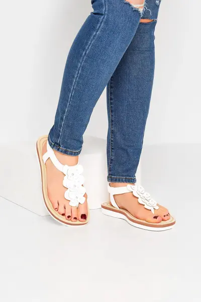Image of Yours Extra Wide Fit Diamante Butterfly Sandals White