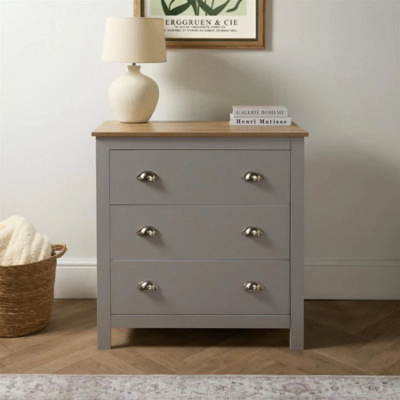 Image of OHS OHS Chicago 3 Drawer Bedside Table Hallway Cabinet Nightstand in Grey Grey One Size Unisex 5027434232734