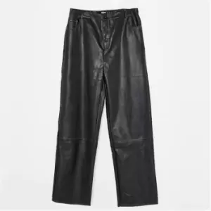 image of Missguided Plus Size Wide Leg Contract Stitch Faux Leather Trousers - Black