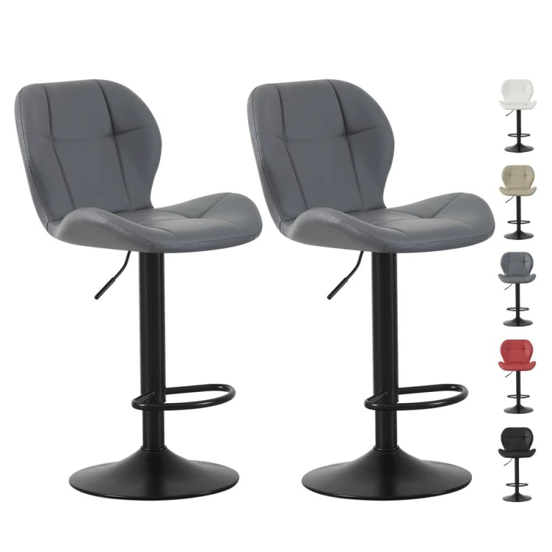 Image of MCC Direct Set of 2 Height Adjustable Kitchen Bar Stools Breakfast Chairs with Footrest Stella in Grey Grey Unisex
