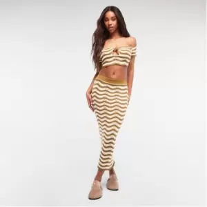 image of Missguided Wavy Stripe Pointelle Knit Midaxi Skirt - Multi